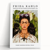 Black and white portrait of Frida Kahlo on large stretched canvas, ideal for kitchen wall art or bedroom ambiance.