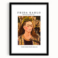 Extra large abstract art print of Frida Kahlo with vibrant, textured colors on black framed canvas.
