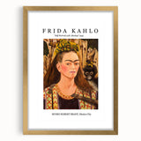Extra large wall art of a textured abstract Frida Kahlo inspired design in vibrant colors, framed in gold.