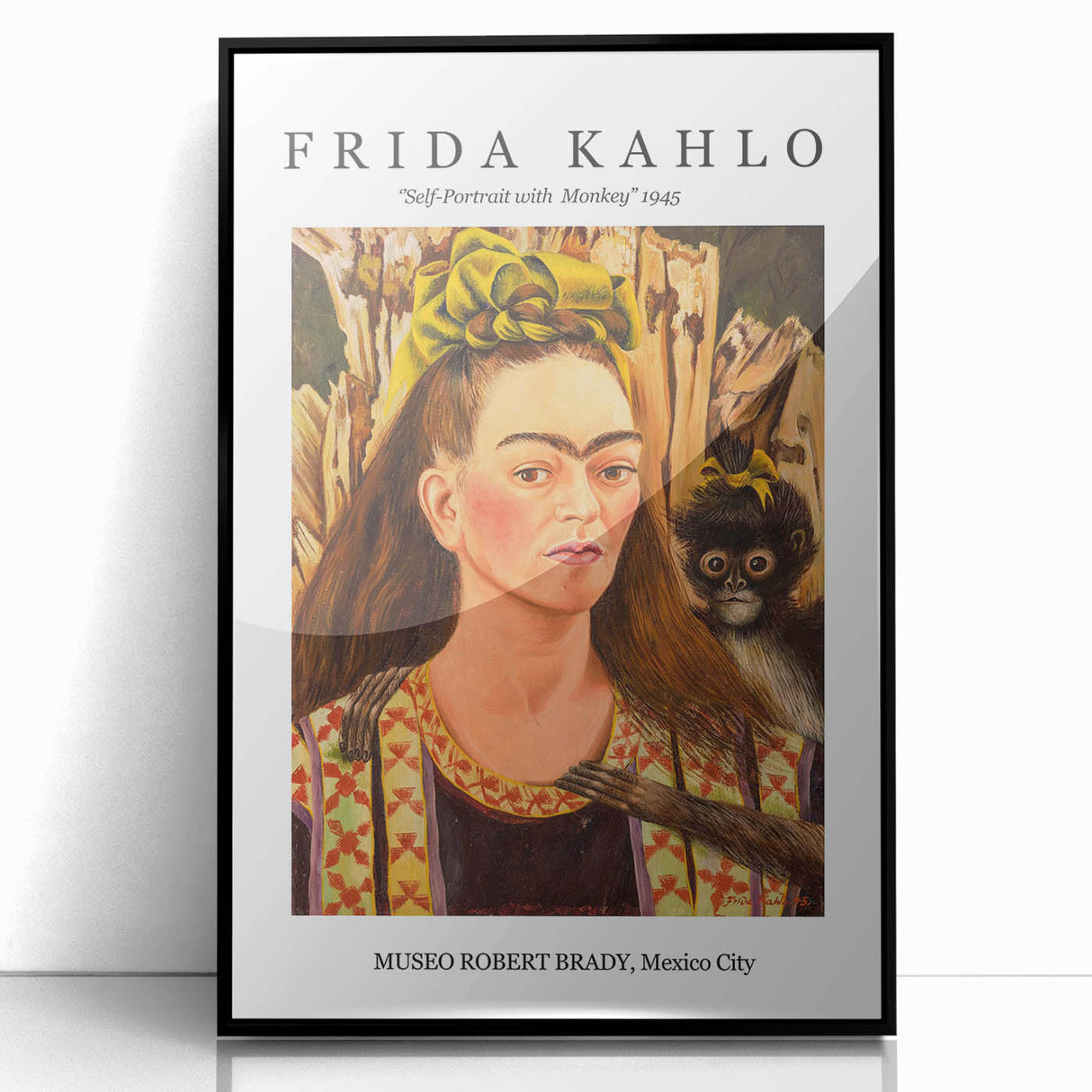 Large abstract wall art featuring a stylized Frida Kahlo in bold black and white tones, framed acrylic.