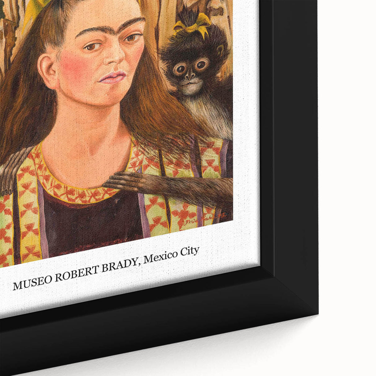 Extra large framed canvas featuring a textured, colorful portrait of Frida Kahlo, ideal for living room decor.