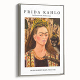 Framed canvas of a colorful Frida Kahlo portrait in avant-garde style, ideal for adding a vibrant touch to any room.