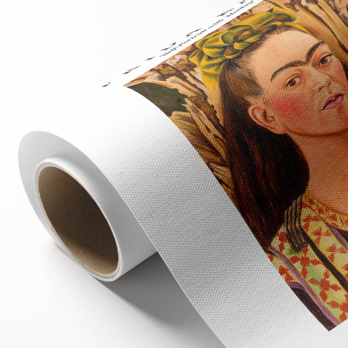 Art deco style poster of Frida Kahlo, featuring pastel shades on a rolled canvas, ideal for nursery wall art.