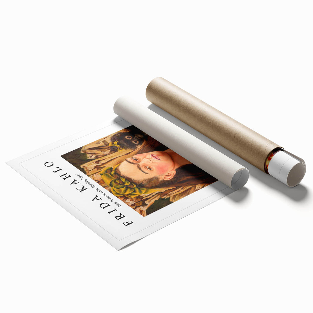 Extra large wall art featuring a contemporary Frida Kahlo portrait with vivid floral elements on a rolled print.