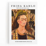 Black and white portrait of Frida Kahlo on stretched canvas, ideal for kitchen wall art.