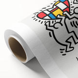 Art deco poster featuring colorful abstract figures on rolled canvas, ideal for nursery wall art.