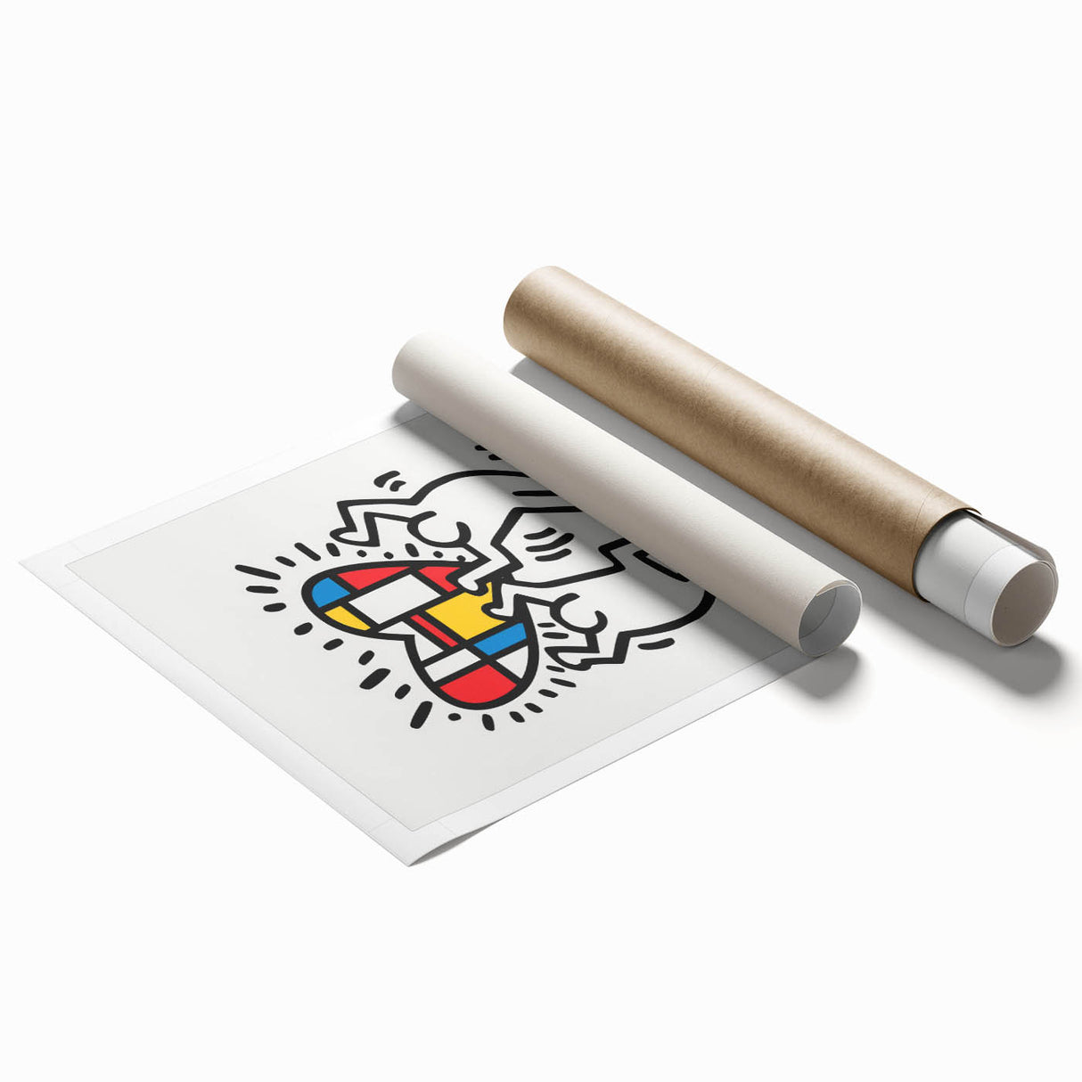 Extra large rolled print featuring a Keith Haring-inspired avant-garde design, ideal for classy bathroom wall art.