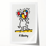 Keith Haring-inspired wall art featuring bold, black line figures on white background, rolled print.