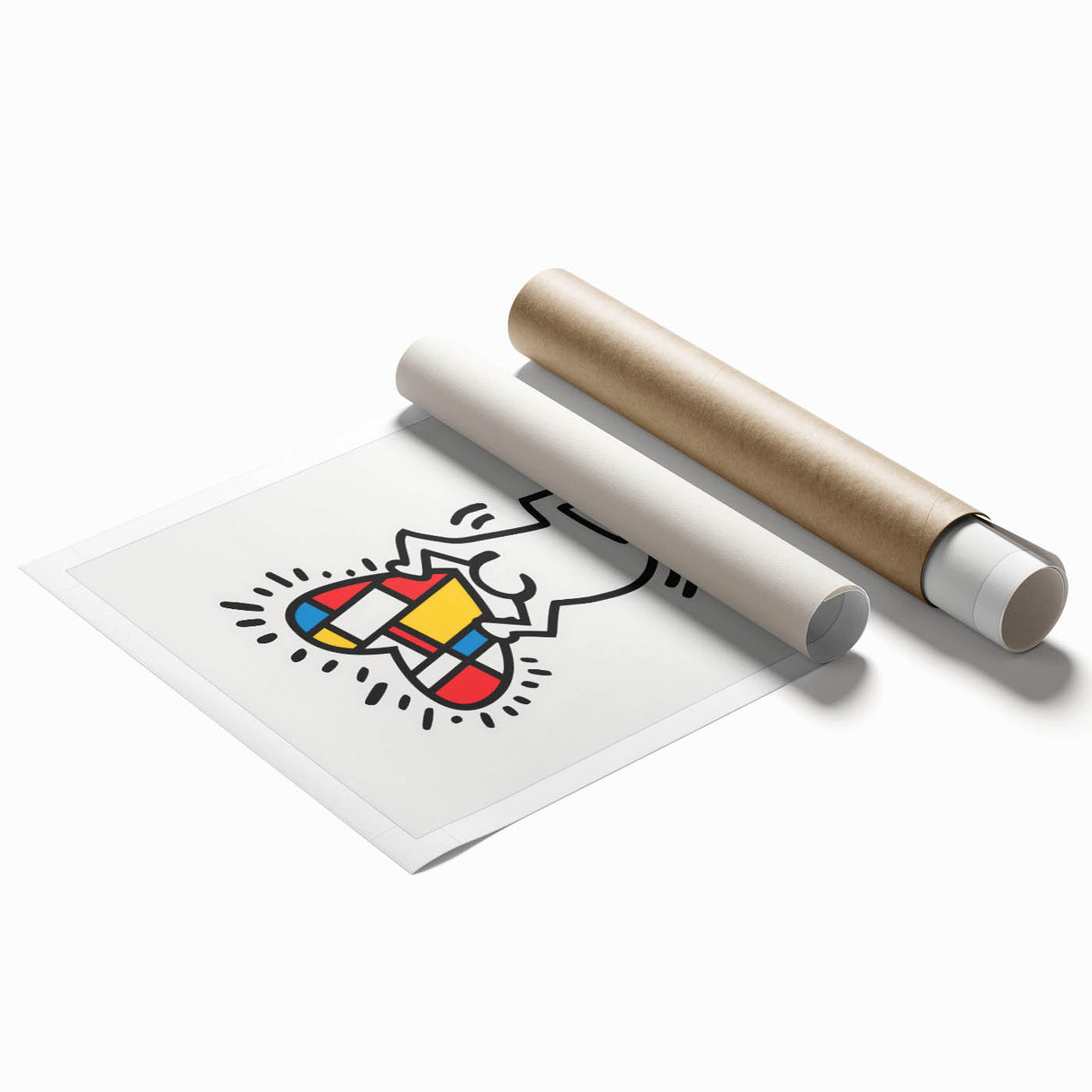 Extra large rolled print featuring avant-garde Keith Haring design, ideal for classy bathroom wall art.