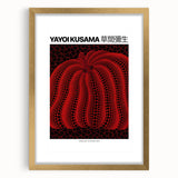 Extra large wall art featuring a textured abstract print with vibrant red and white polka dots on a gold-framed canvas.