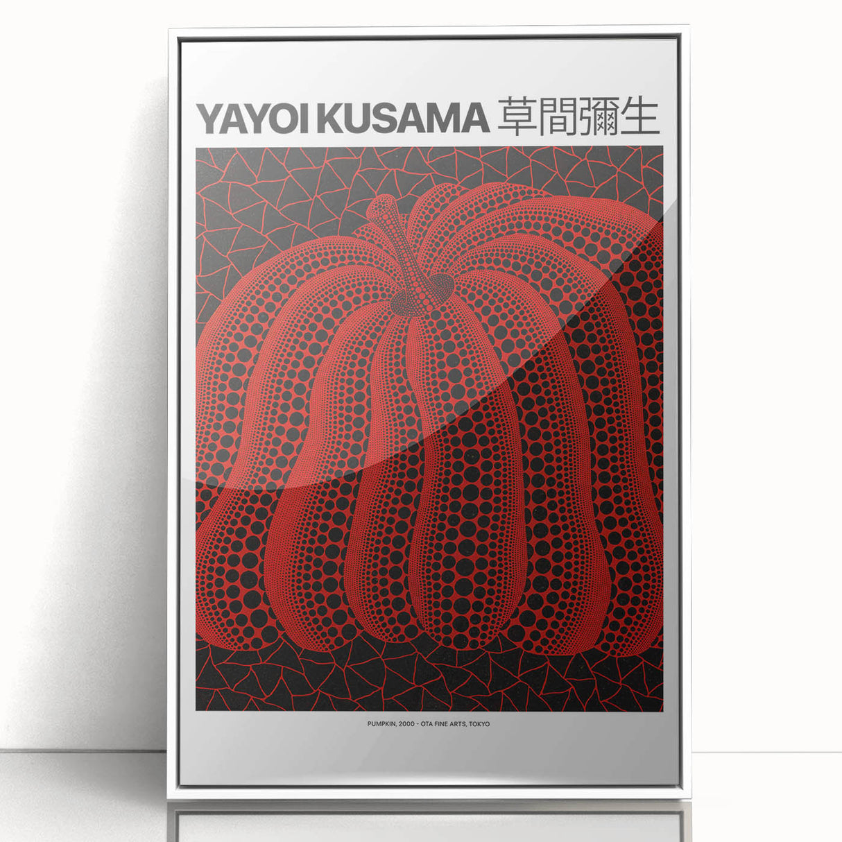 Framed acrylic print of a Yayoi Kusama inspired modern art wall decor in pastel colors, ideal for nursery wall art.