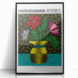Large abstract wall art featuring polka dots and bold colors on a black acrylic frame, suitable for modern art wall decor.