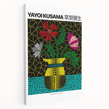 Large avant-garde Yayoi Kusama inspired art on stretched canvas, featuring vivid colors and patterns.