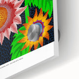 Large abstract wall art in mid-century modernist style on acrylic, featuring vibrant colors, ideal for dining room ambiance.