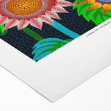 Art deco poster featuring geometric patterns in bold black and gold on a rolled canvas, suitable for dining room decor.