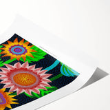 Extra large wall art featuring line art flowers in black and white, printed on rolled canvas.