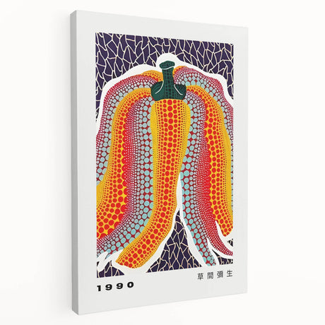 Avant-garde Yayoi Kusama-inspired artwork featuring polka dots in black and white on stretched canvas.