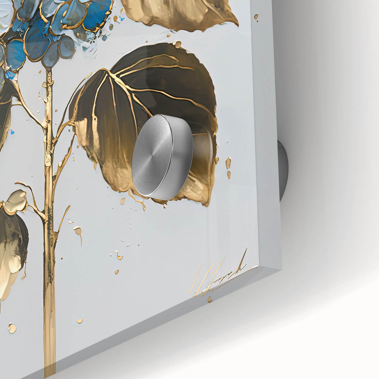 Luxury Blue Hydrangea & Gold Floral Wall Art – Modern Canvas