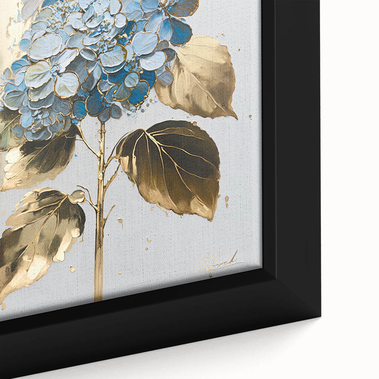 Luxury Blue Hydrangea & Gold Floral Wall Art – Modern Canvas