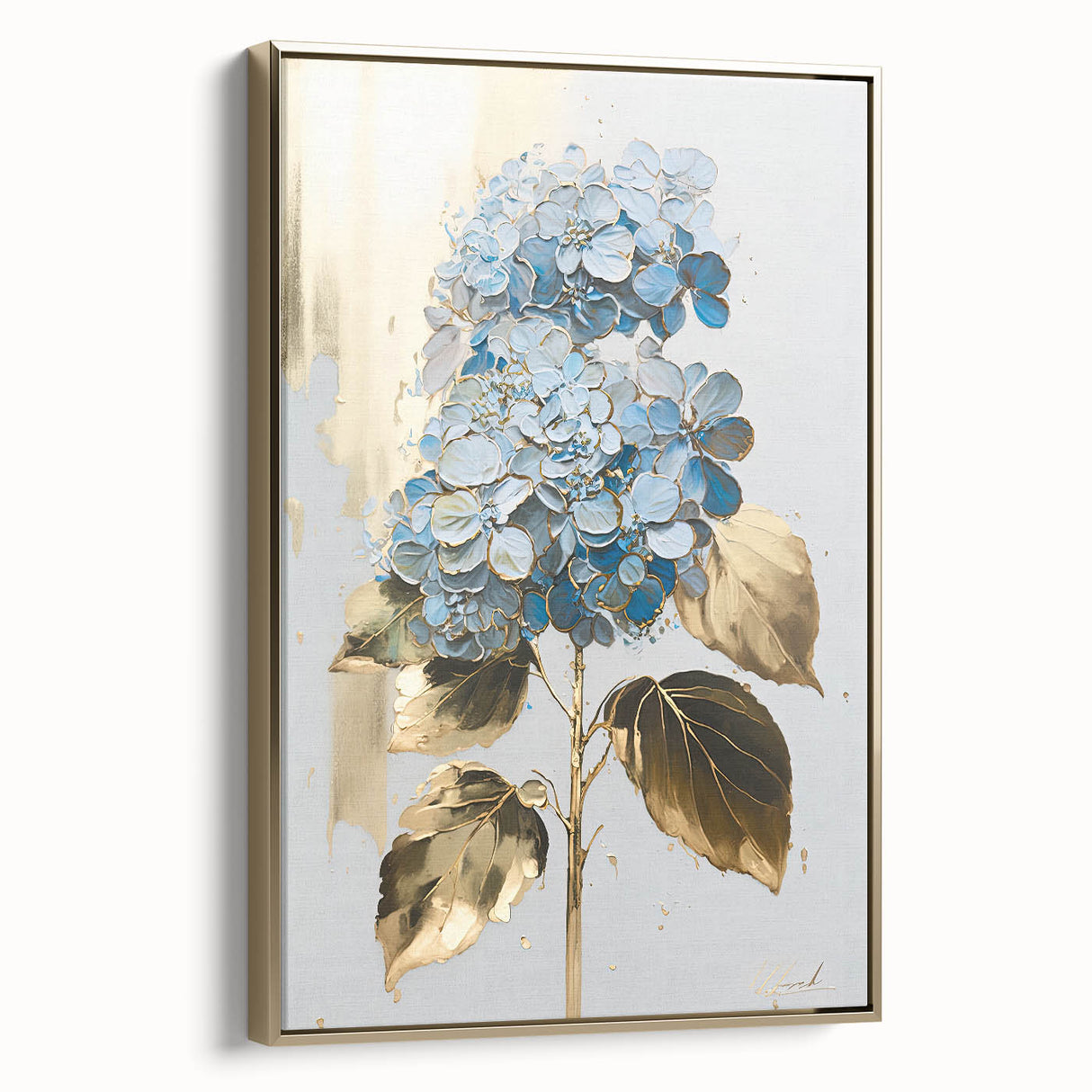 Luxury Blue Hydrangea & Gold Floral Wall Art – Modern Canvas
