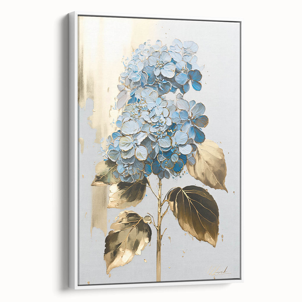 Luxury Blue Hydrangea & Gold Floral Wall Art – Modern Canvas