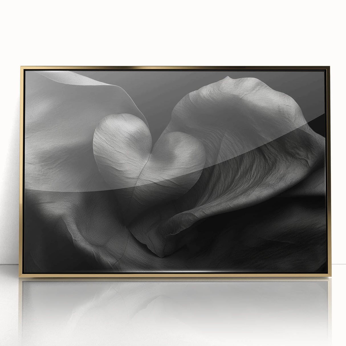 Framed abstract geometric artwork in gold tones, featuring intricate shapes and a modern design, ideal for contemporary home decor and art enthusiasts.
