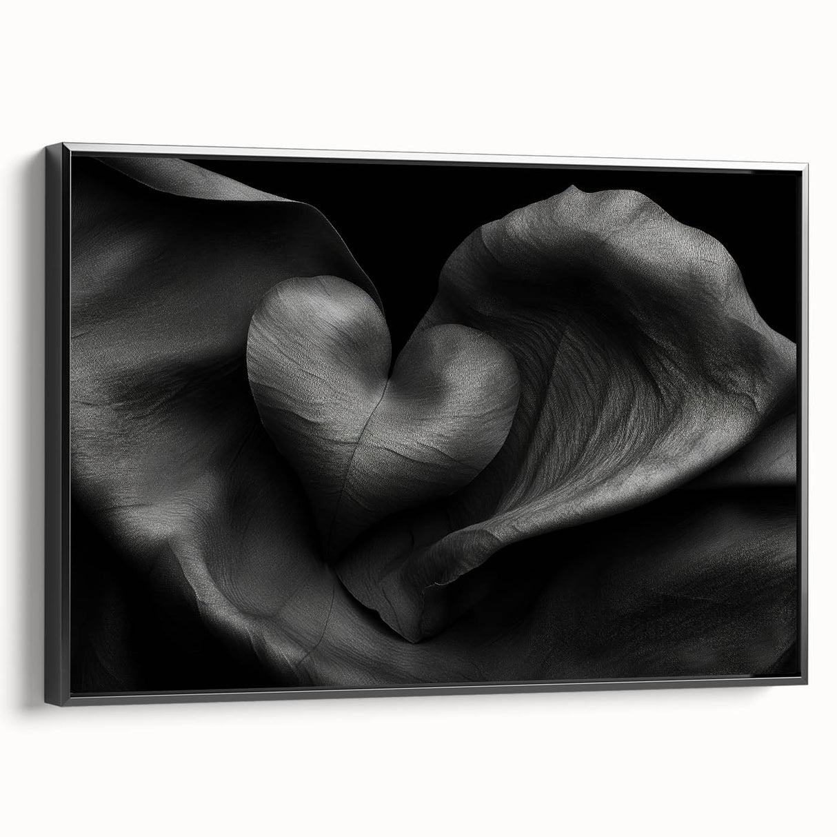 Abstract geometric framed canvas artwork showcasing a sleek black design with vibrant accents, viewed from the side. Ideal for modern home decor or office spaces.