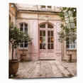 Acrylic print of a large abstract depiction of a French door, using a palette of soft grays and blues.