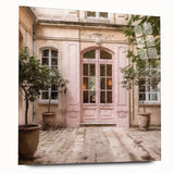 Acrylic print of a large abstract depiction of a French door, in neutral gray tones, ideal for bedroom or dining room art.