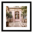 Extra large abstract art print featuring a colorful, textured depiction of a French door, framed in black.