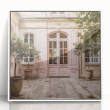 Acrylic print of an art deco style door, using a monochrome white palette, ideal for modern nursery wall art.