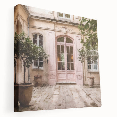 Large stretched canvas featuring a detailed depiction of a French door in subtle beige tones, ideal for kitchen wall art.