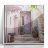 Art deco poster of a Greek door, framed acrylic, in muted white and gray tones, ideal for modern art wall decor.