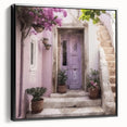 Black and white framed canvas featuring a vintage poster of a Greek architecture doorway, ideal for bedroom wall art.