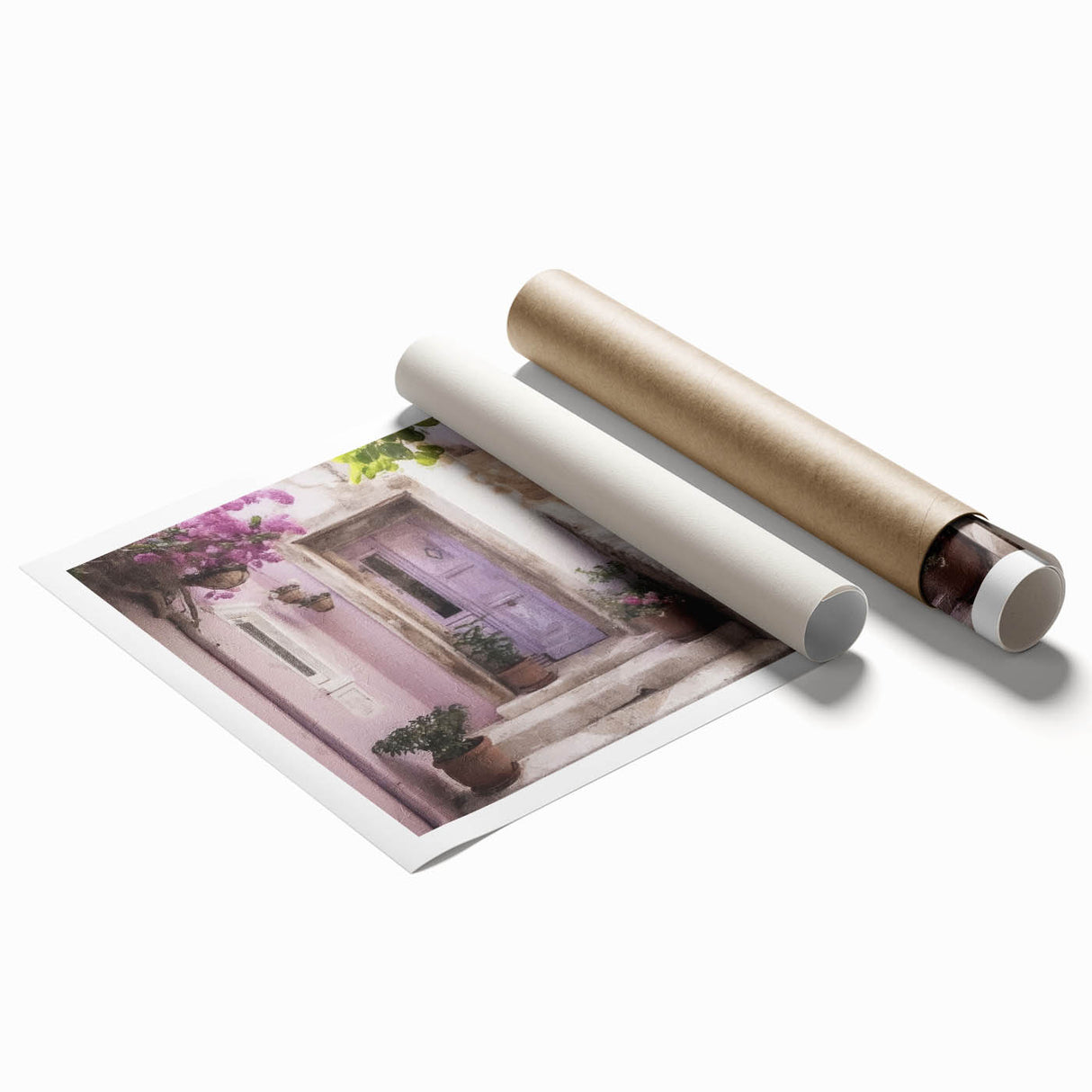 Extra large rolled print featuring a Greek architecture door design in neutral tones, ideal for classy bathroom wall art.