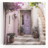 Black and white photo of a Greek architecture door on stretched canvas, suitable as large kitchen wall art.