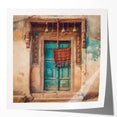 Traditional Indian door design in muted earth tones on a large glossy photo print.