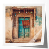 Traditional Indian door design in muted earth tones on a large glossy photo print.