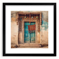 Abstract art print featuring a colorful, textured depiction of an ornate Indian door on a large framed canvas.
