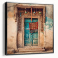 Black and white framed canvas of an Indian architecture door, ideal for bedroom wall art.