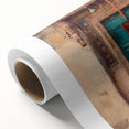 Art Deco poster featuring an ornate Indian door design in earth tones on rolled canvas, ideal for dining room wall art.