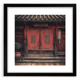 Extra large abstract art print featuring a textured, colorful depiction of a Japanese door, framed in black.