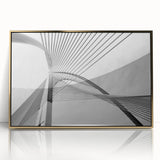 Large art print of a mid-century modernist architectural design in gold tones on acrylic, ideal for modern art wall decor.