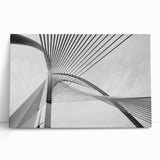 Black and white architectural print on stretched canvas, ideal for kitchen wall art or bedroom ambiance.