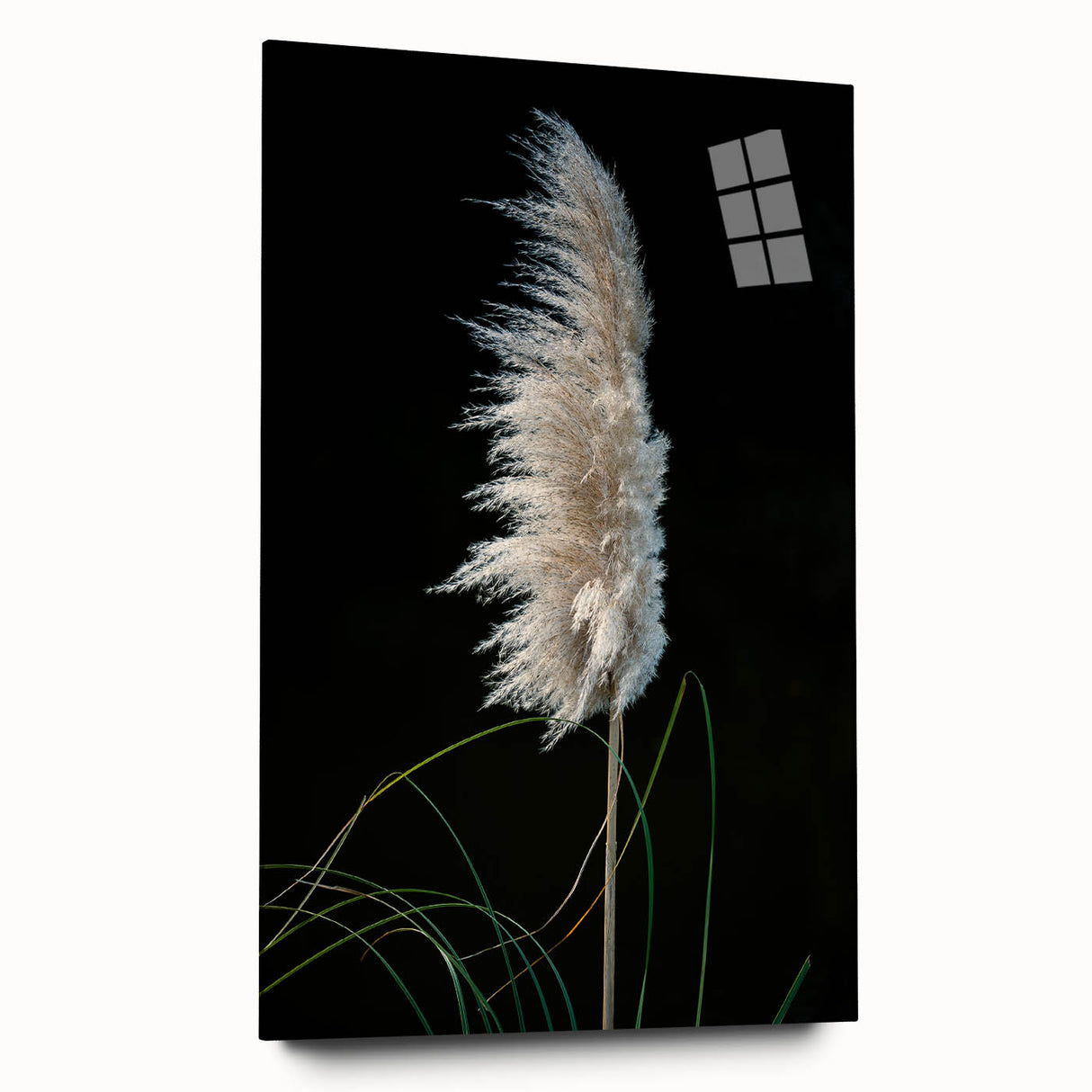 Floral and botanical acrylic glass art piece showcasing a vibrant design with intricate details, viewed from the side, highlighting its elegant structure and decorative potential.