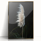Framed acrylic artwork featuring a vibrant floral and botanical design in gold hues, elegantly displayed against a neutral backdrop, perfect for home decor.