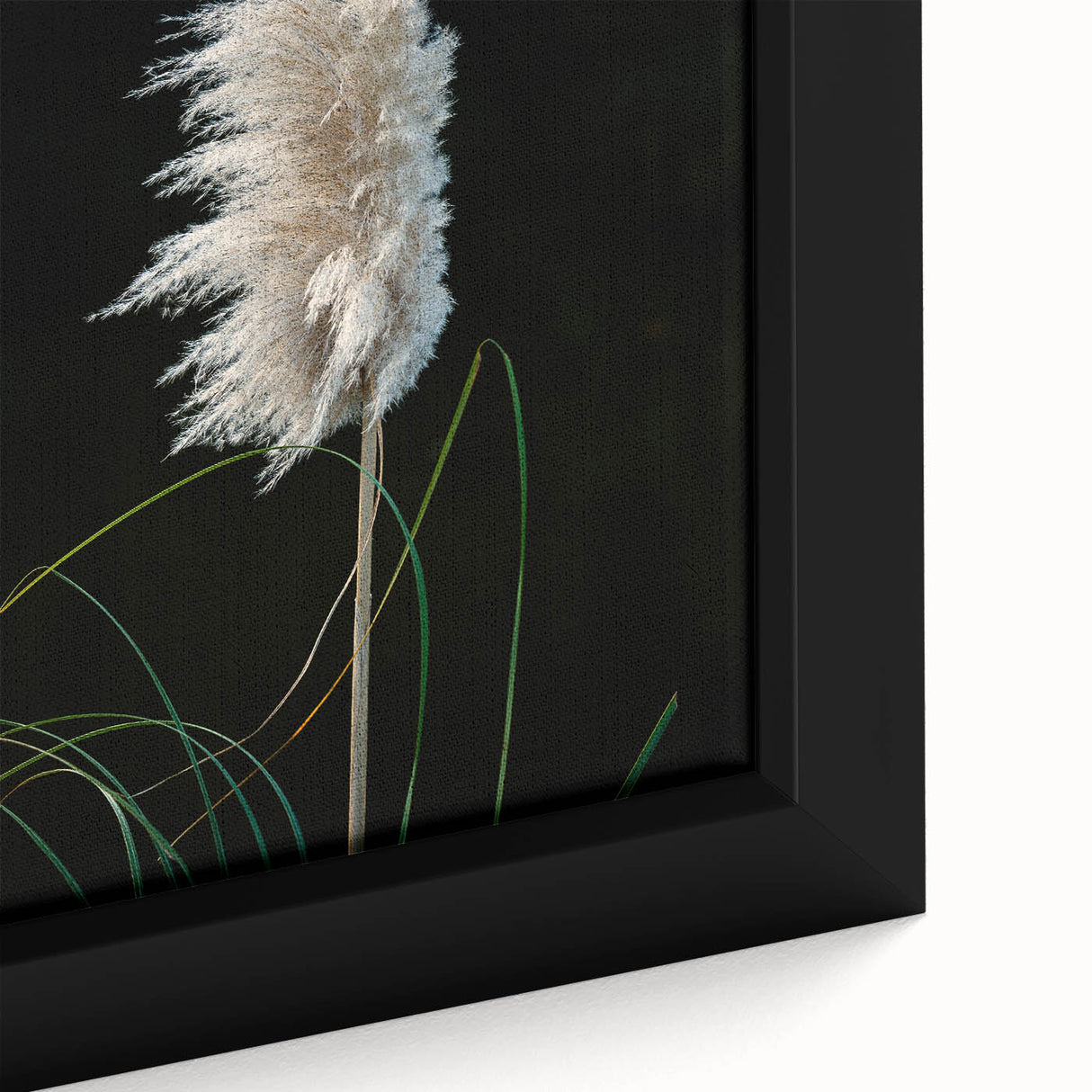 Close-up of a floral and botanical framed canvas artwork, showcasing vibrant colors and intricate detailing, perfect for home decor enhancement.
