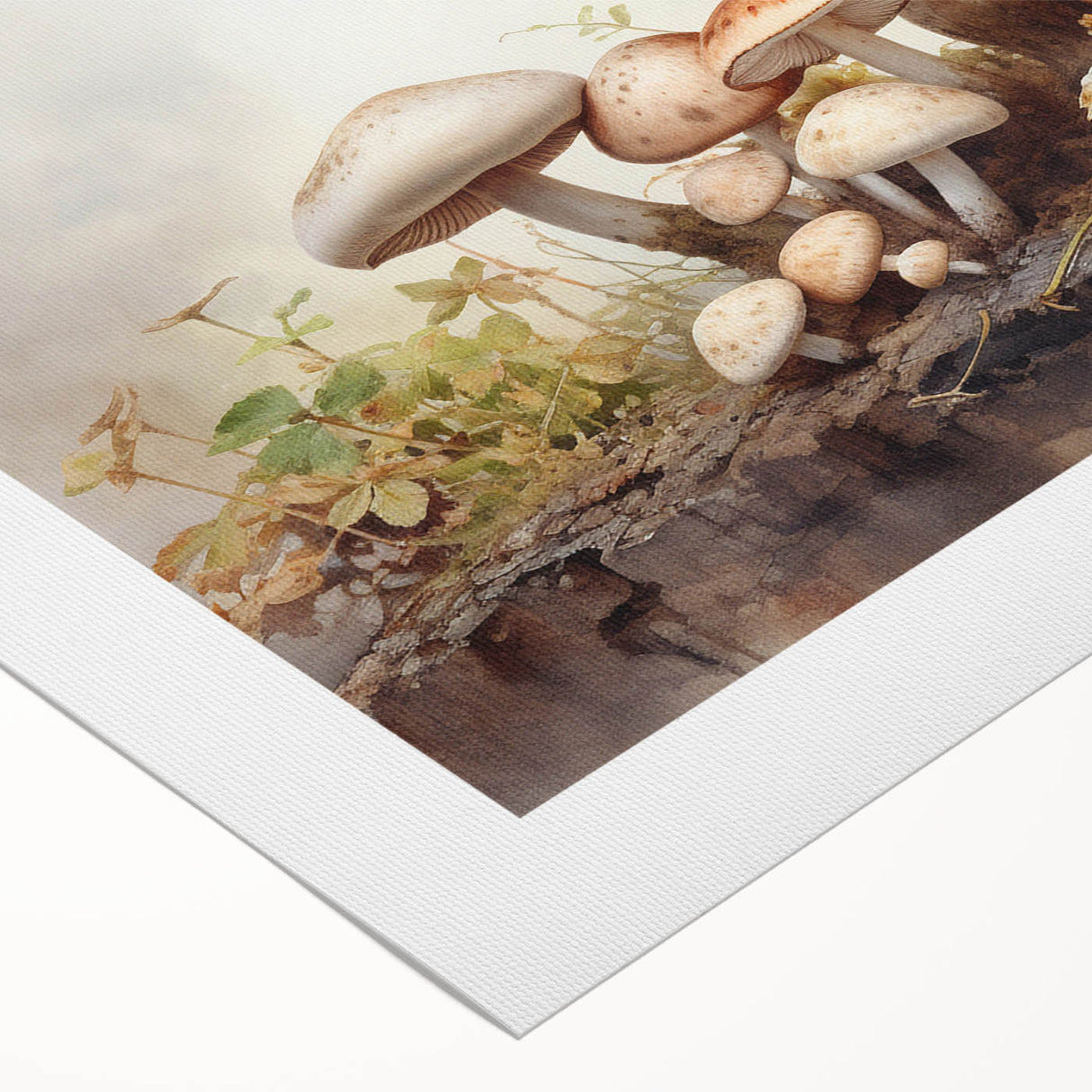 Vibrant rolled canvas art showcasing a floral and botanical design with mushrooms, perfect for home decor. Comes securely packaged in a protective cardboard tube.