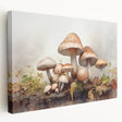 Stretched canvas wall art showcasing a vibrant floral and botanical mushroom design, featuring rich colors and intricate details, ideal for home decor.