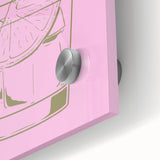 Large abstract wall art in vibrant colors on acrylic glass, depicting stylized food and drinks, ideal for dining room art.